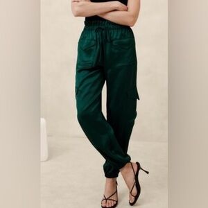 Banana Republic Satin Cargo Jogger Pants in Dark Green